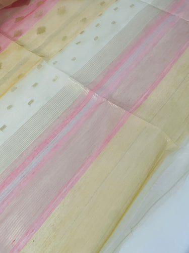 Authentic Dhakai Jamdani Muslin Saree from Bangladesh | Handwoven | Multi- Color | Gold Zari | Ships from California